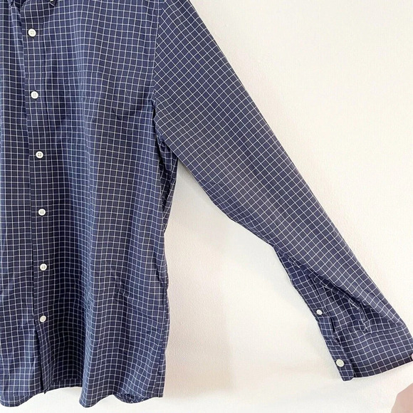 Gap Mens Navy Window Pane Button Up Shirt Sz L Standard Fit Performance Cotton - Picture 6 of 12